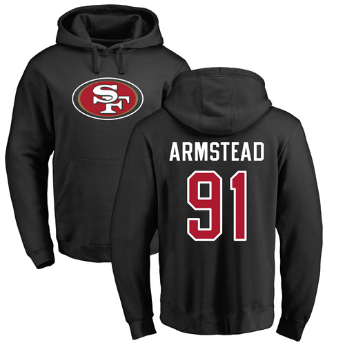 Men San Francisco 49ers Black Arik Armstead Name and Number Logo #91 Pullover NFL Hoodie Sweatshirts